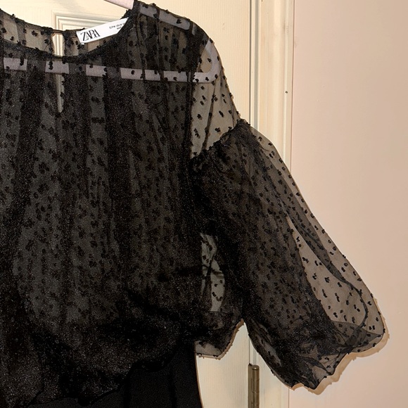 Zara Sheer Black Polka Dot Puff Sleeve Dress.
Size M. - Picture 8 of 13